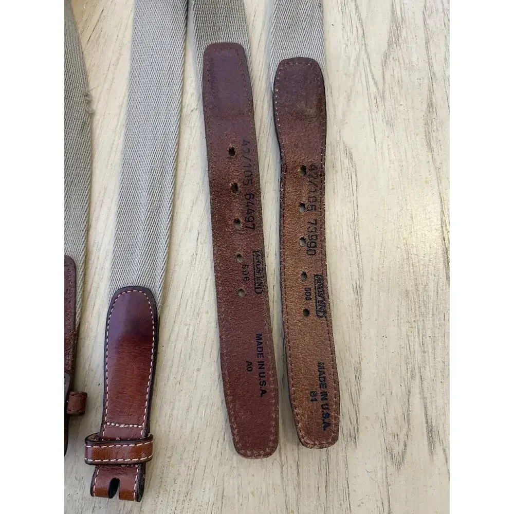VTG Lands End Belt 42 Preppy Canvas Stripe Blue Leather Tan Y2K USA 506 Lot 2